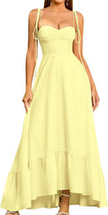Women's Summer Spaghetti Strap Maxi Dress - Smocked Ruffle Sundress