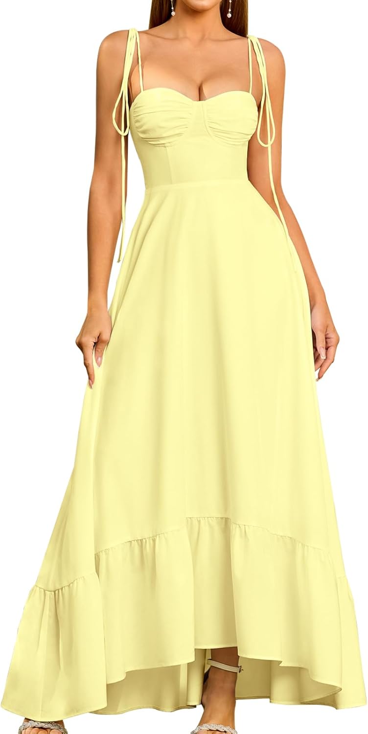 GLNEGE Women's Summer Spaghetti Strap Maxi Wedding Guest Dress