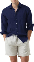 Mens Cotton Linen Casual Button Down Shirt Long Sleeve - Versatile Fit
