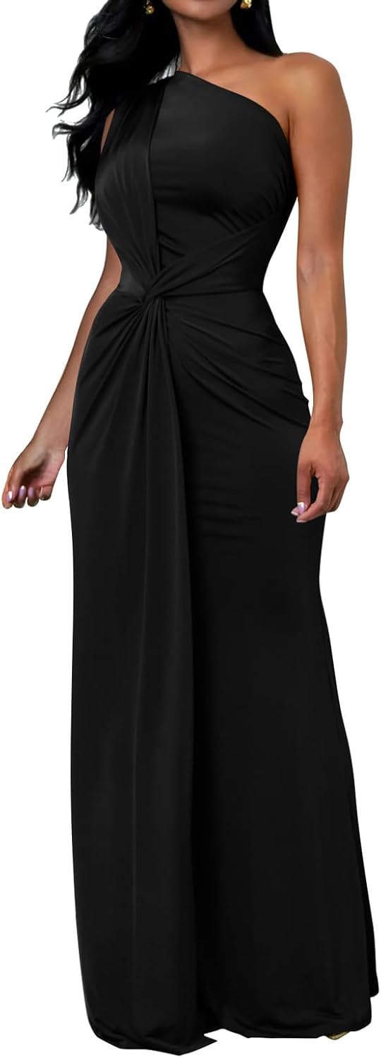 Elegant Sleeveless One Shoulder Bodycon Maxi Dress for Women