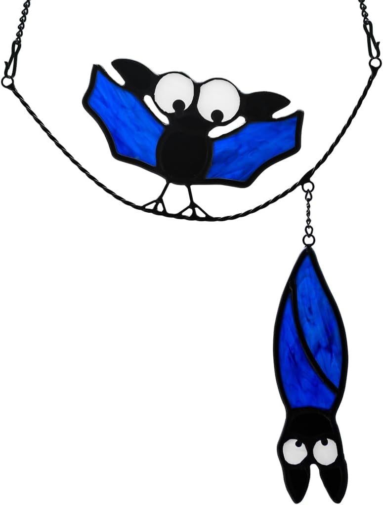 BOXCASA Bat Stained Glass Suncatcher for Halloween Decor