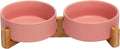 Ceramic Dog and Cat Bowl Set with Wood Stand - Non-Slip Elevated Bowls