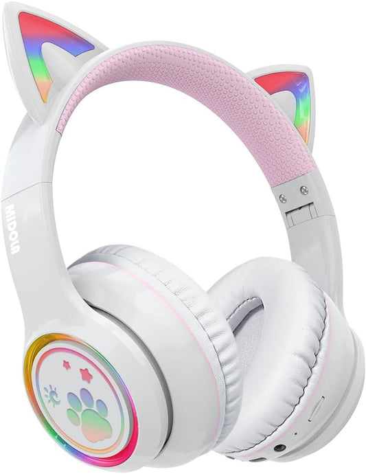 White Cat Ear Bluetooth Headphones - 60H Playtime