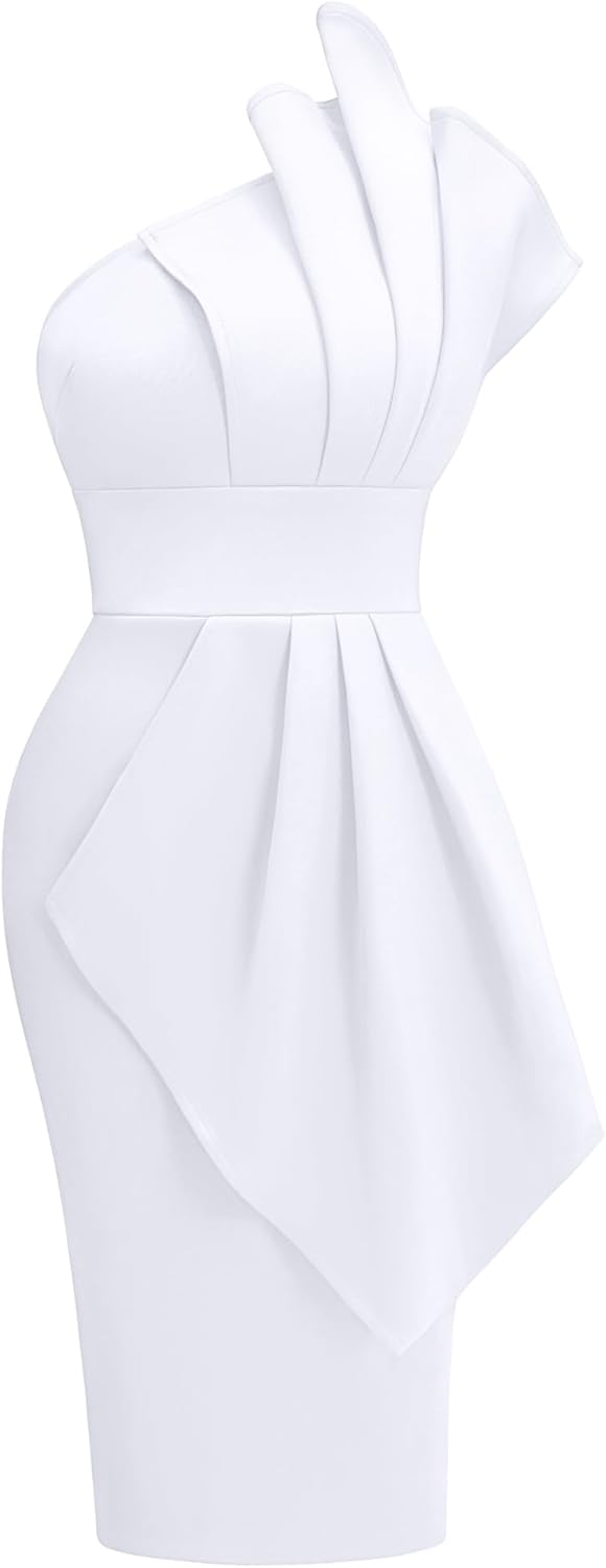 Elegant One Shoulder Pleated Bodycon Midi Dress for Parties
