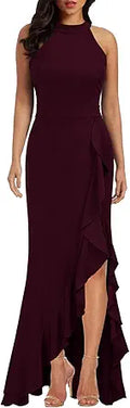 WOOSEA Women's Mermaid Evening Dress with High Neck and Split Design
