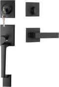 Matte Black Front Door Handle and Deadbolt Set - Reversible Lever