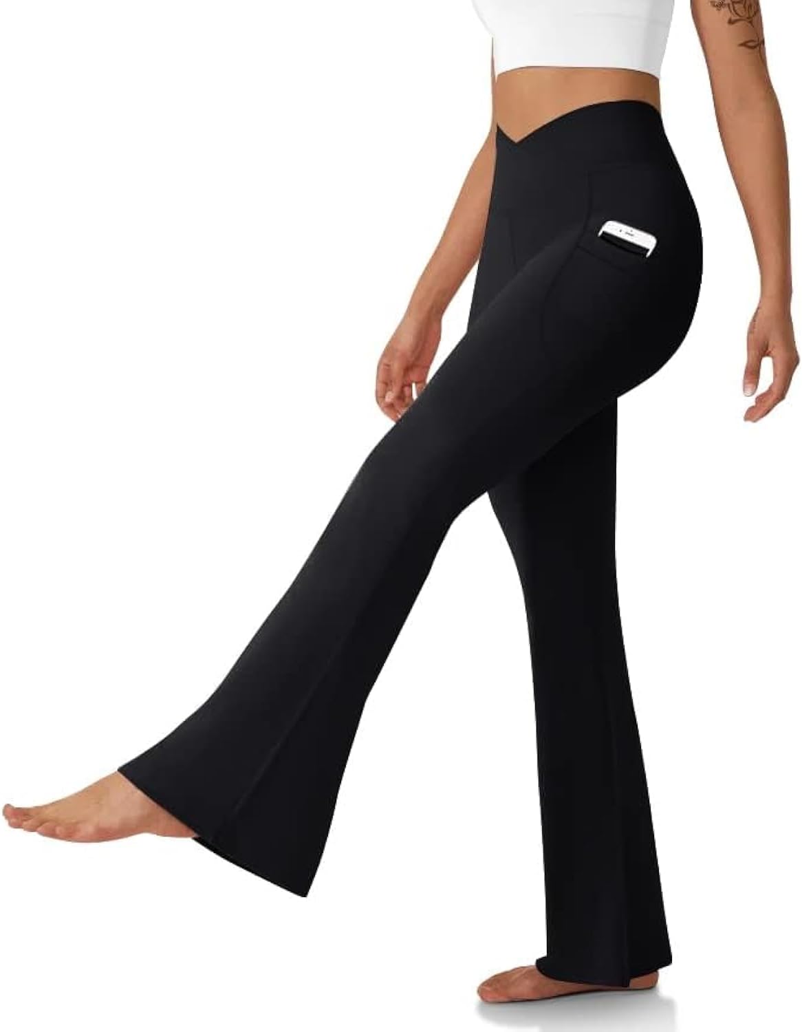 DLOODA Women's High Waisted Flare Leggings: Tummy Control & Pockets