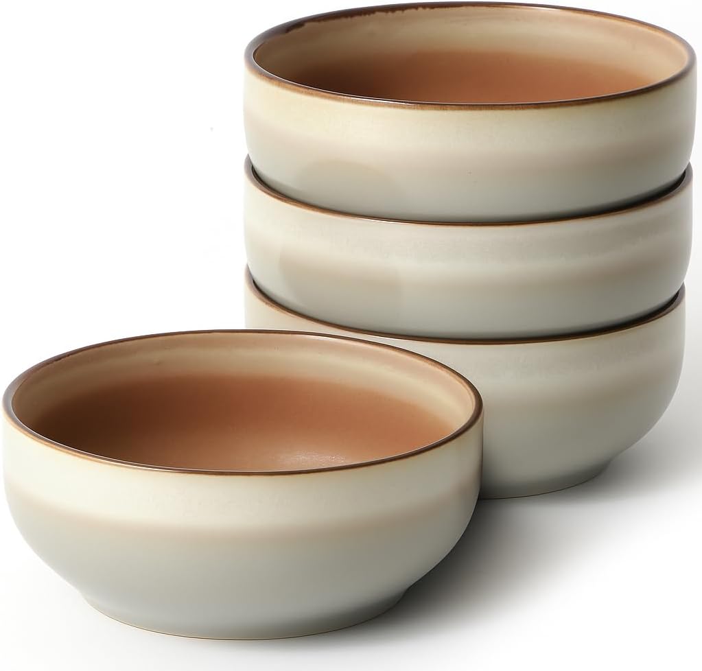 Ceramic Cereal Bowls Set of 4 for Soup, Salad, and Dessert