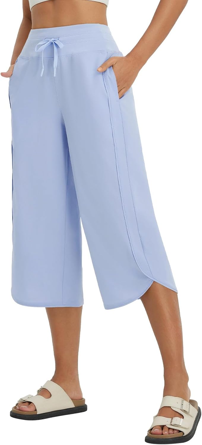 baleaf Women's Wide Leg Capri Pants for Yoga and Hiking