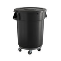 32 Gallon Black Round Commercial Trash Can with Lid and Dolly - Heavy