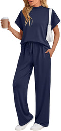 AUTOMET Women's Summer Mock Neck Lounge Set for Relaxed Comfort