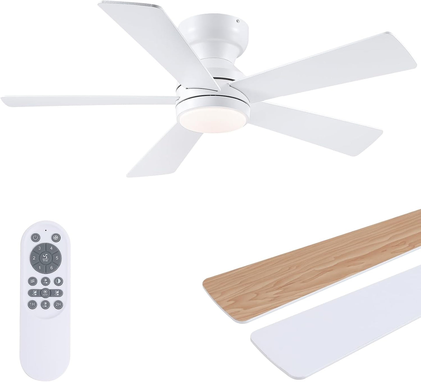 46 Inch Flush Mount Ceiling Fan Light with Remote Control