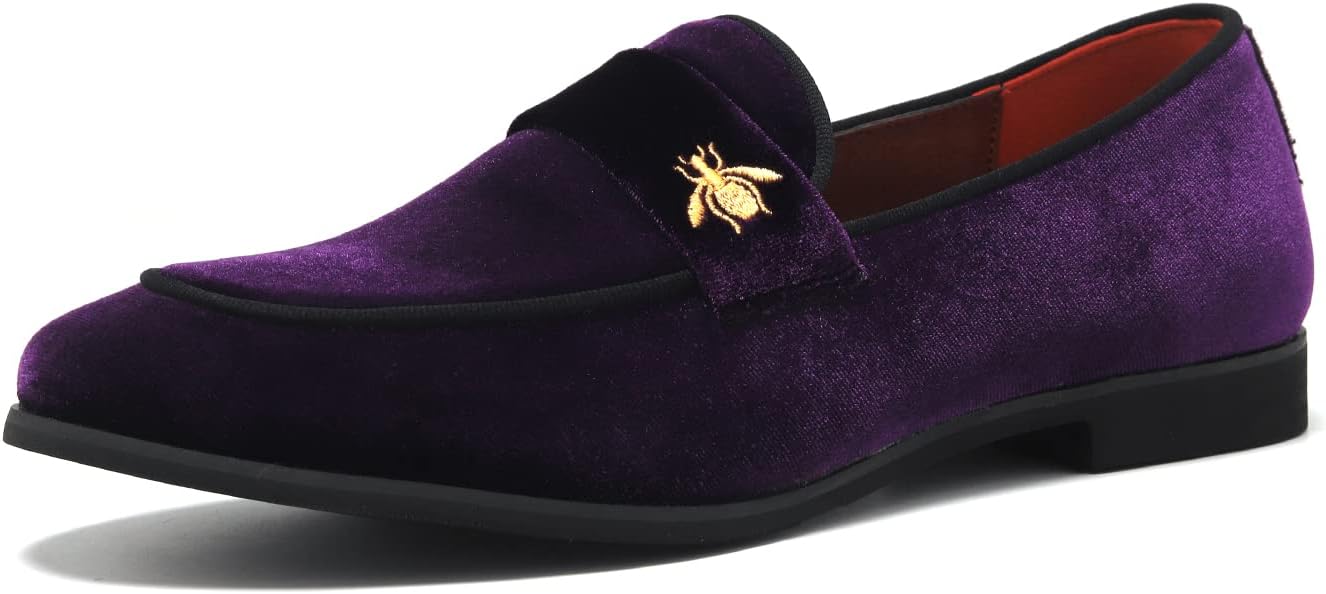 FLQL Men's Luxury Penny Loafer Slip-On Velvet Shoes for Parties