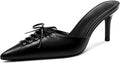 Black Kitten Heels Pointed Closed Toe Dressy Bow Mules - Comfortable 2