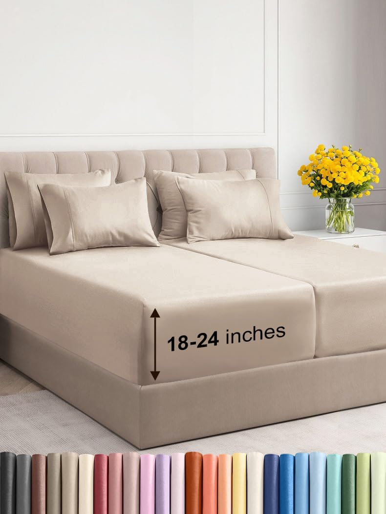 Extra Deep Split King Sheet Set - 7 Piece Breathable & Cooling