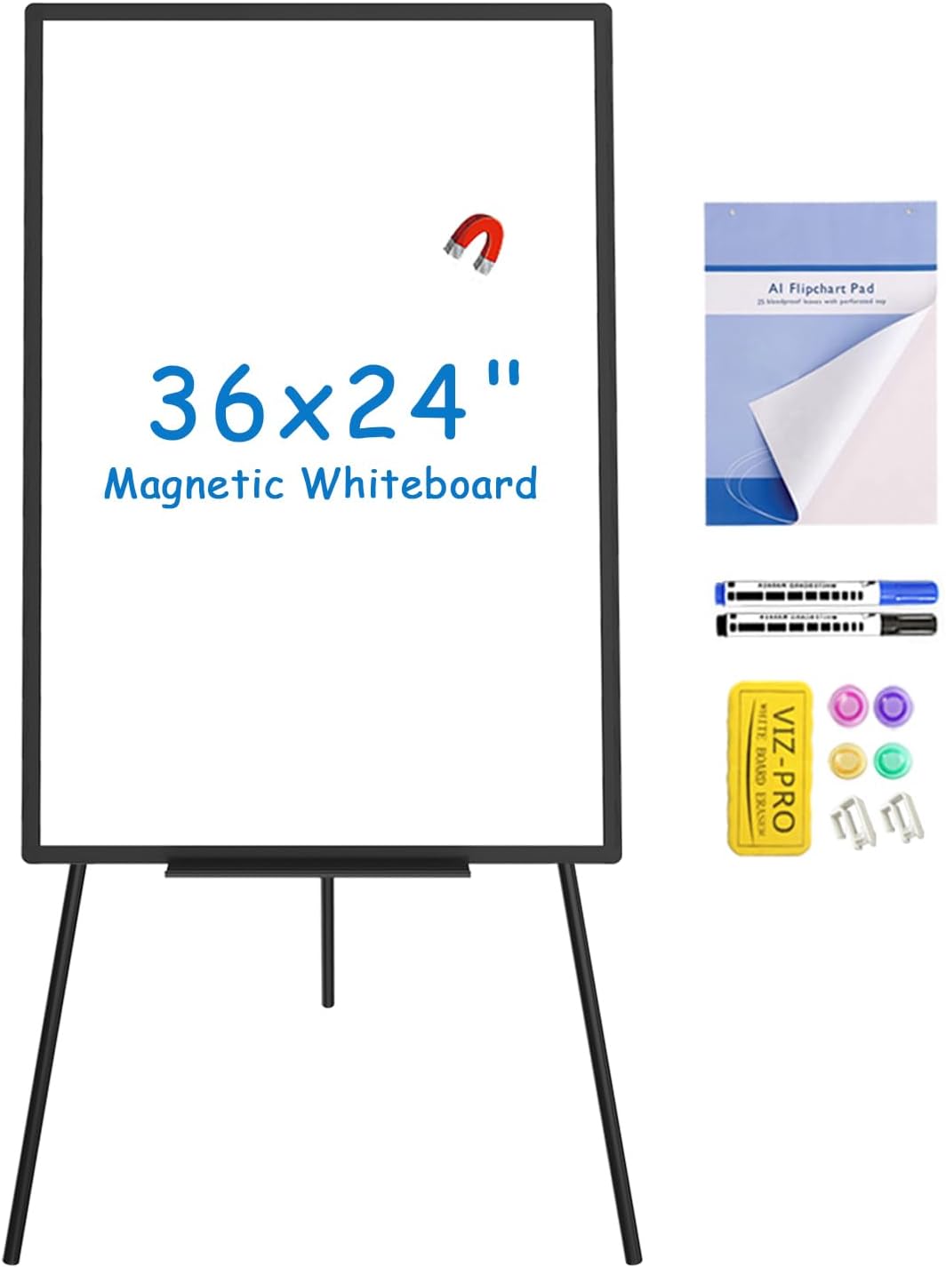 VIZ-PRO Magnetic Whiteboard Easel - Portable Dry Erase Board