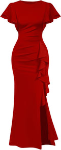Memoriesea Elegant High Split Ruched Mermaid Maxi Dress - Flattering