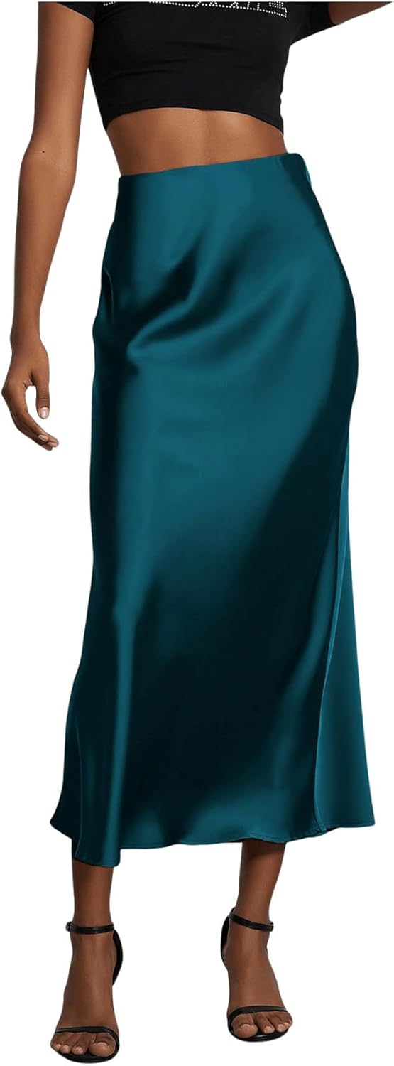 Elegant Satin Midi Skirt for Women - Flared Fishtail Design