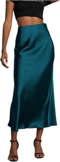 Satin Fishtail Midi Skirt - Elegant High Waist Flared Design