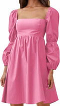 EXLURA Womens Square Neck Mini Dress - Flowy Puff Sleeve Style