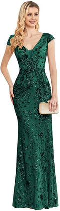 Womens Sequined Long Evening Gown Mermaid Dress - Elegant Fit