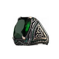 Emerald Stone Men Silver Ring - Handmade 925 Sterling