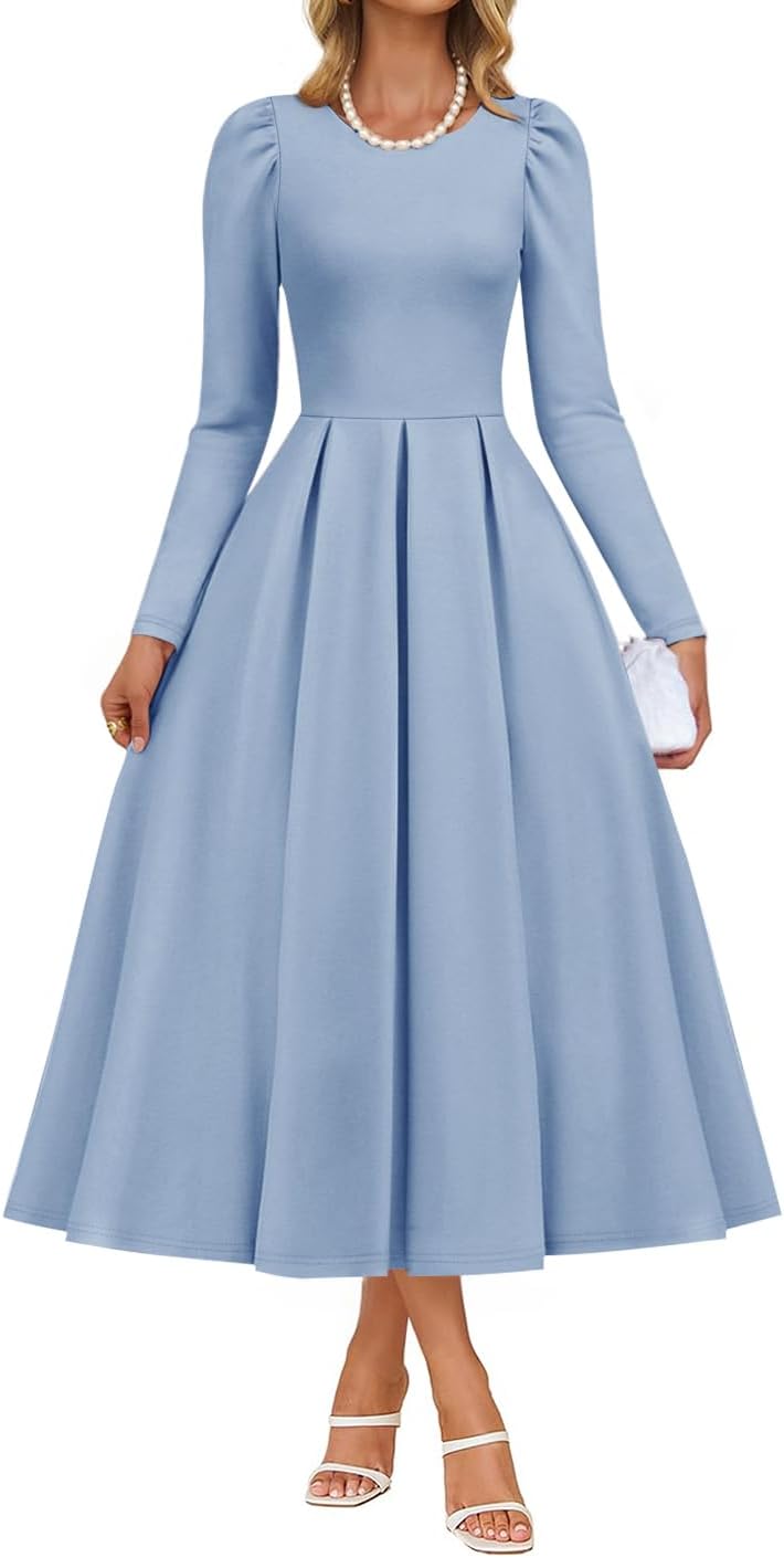 ZESICA Women's Long Sleeve Midi Dress for Elegant Events