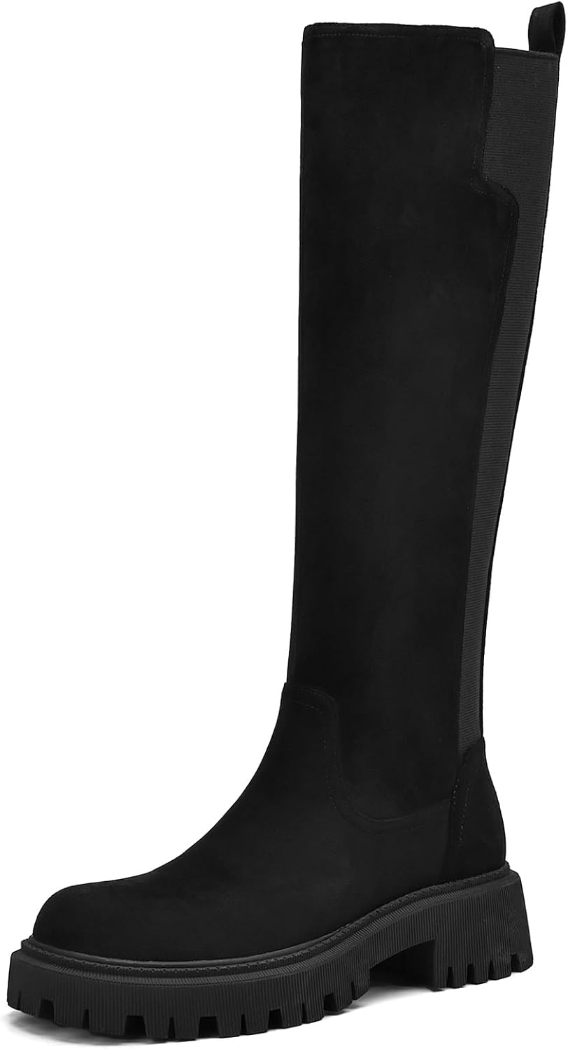 Women's Knee High Boots with Platform Lug Sole for Comfort