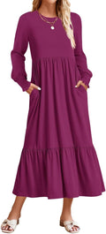 ZESICA Women's Long Sleeve Midi Dress with Pockets for Fall Style
