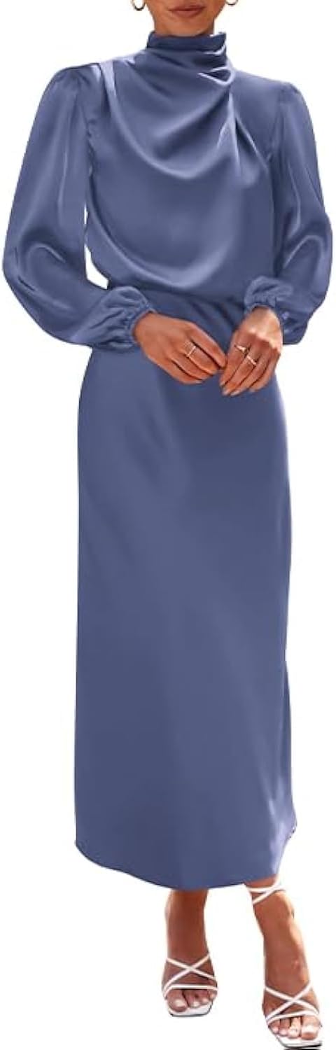 BTFBM Womens Mock Neck Satin Dress for Formal Occasions