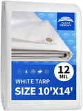 RAINDEWAY White Tarp 10x14 ft Heavy Duty 12 Mil - Weatherproof Cover