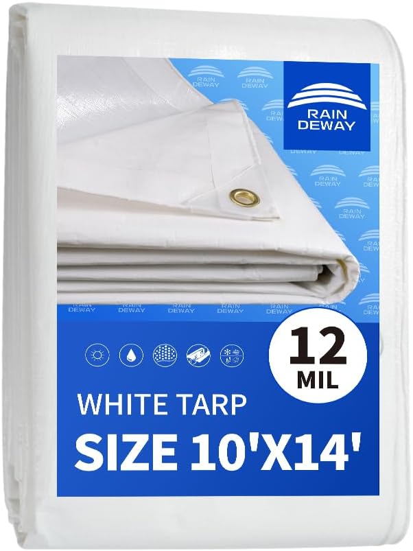 RAINDEWAY Heavy Duty Waterproof White Tarps 10x14 Feet for All Needs