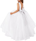 Flower Girls Satin Tulle Princess Pageant Dress - Pearls & Bow-Knot