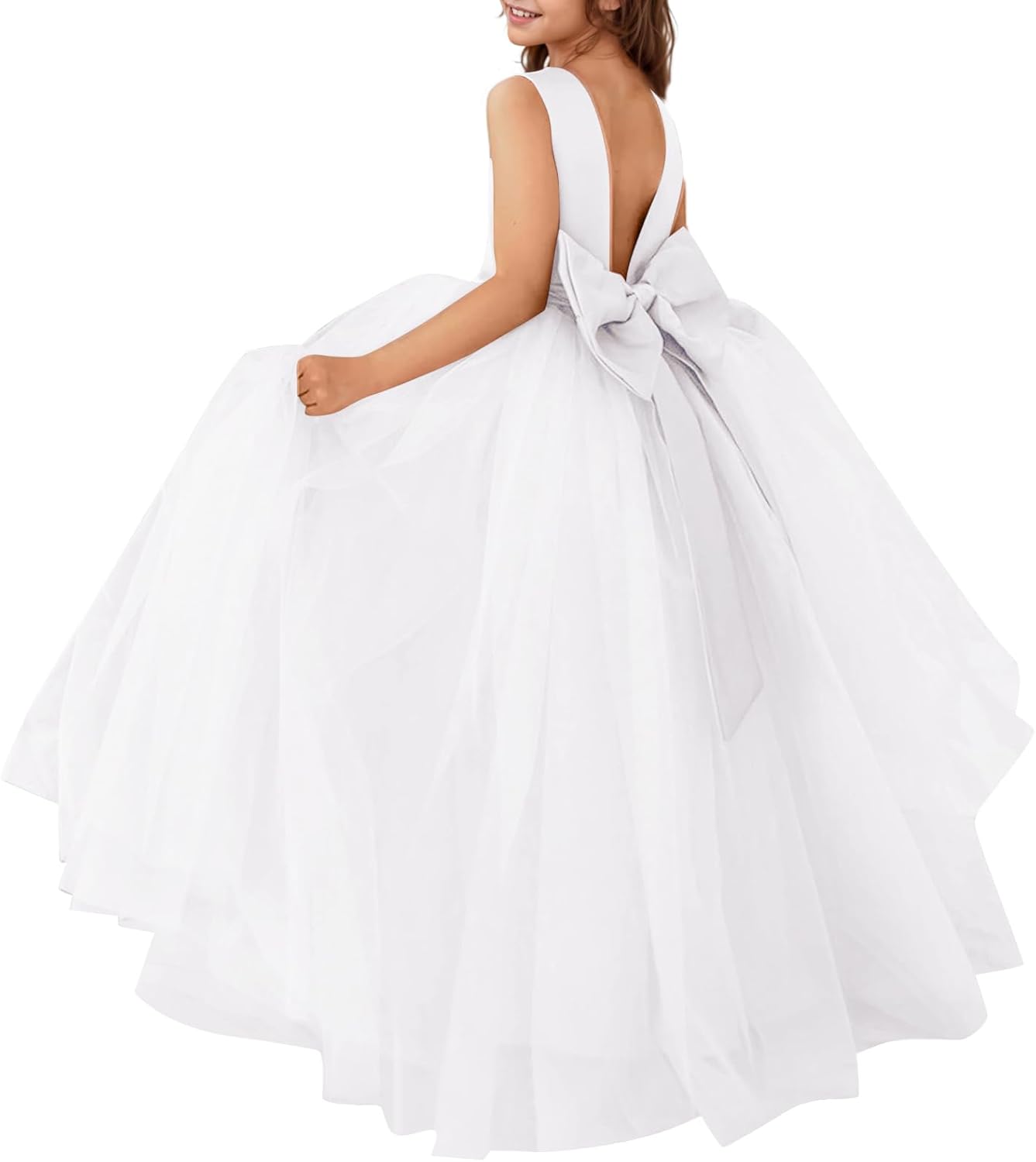 MCieloLuna Flower Girls Satin Tulle Princess Pageant Dress