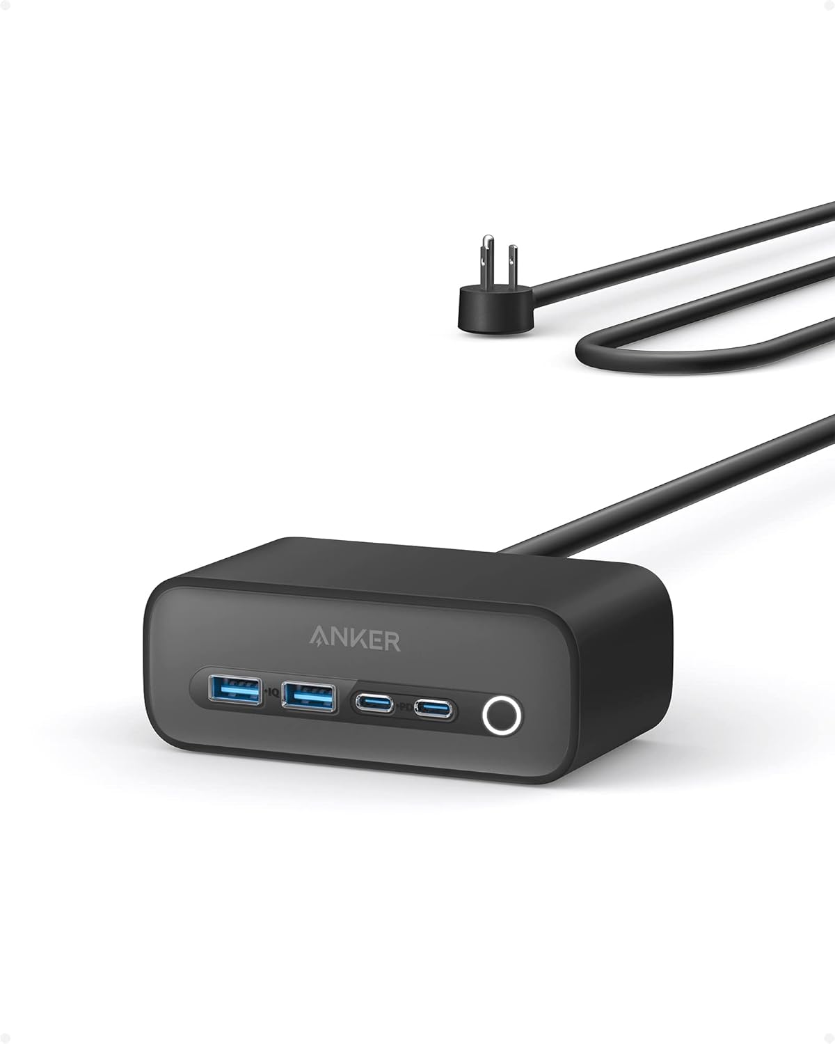 Anker 525 Charging Station: 7-in-1 Power Strip, 65W PD, Phantom Black