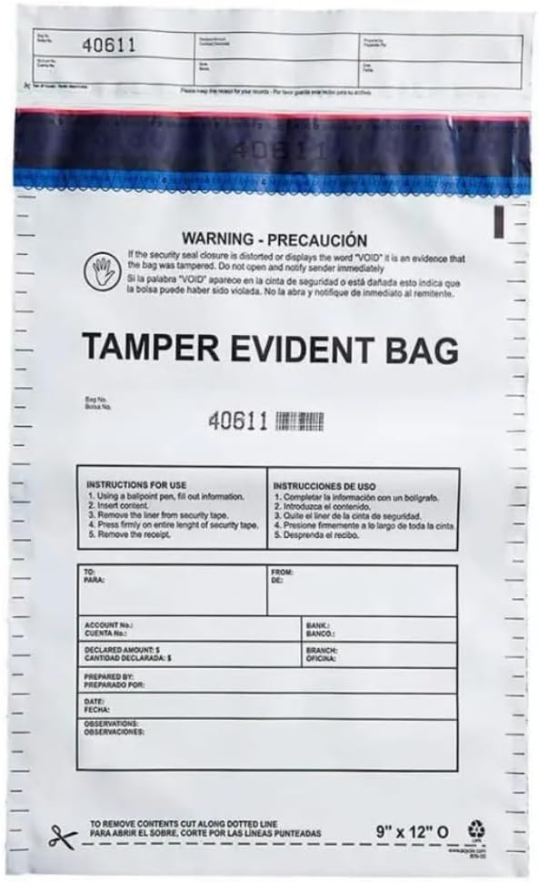 12x16 Opaque Plastic Deposit Bags with Security Tape for Cash