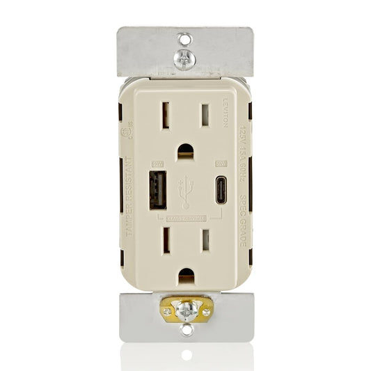 Leviton T5634-T USB Dual Charger with Tamper-Resistant Outlet