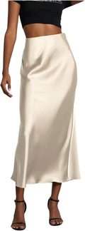 SOLY HUX Women's Elegant Satin Fishtail Midi Skirt - Flattering Office
