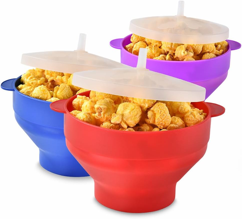 Set of 3 Collapsible Popcorn Bowls | BPA-Free & Reusable | Easy Portioning