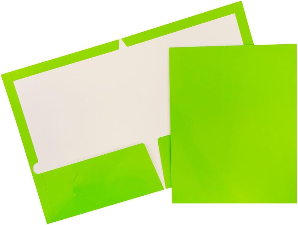 Laminated Two Pocket Glossy School Folders in Lime Green