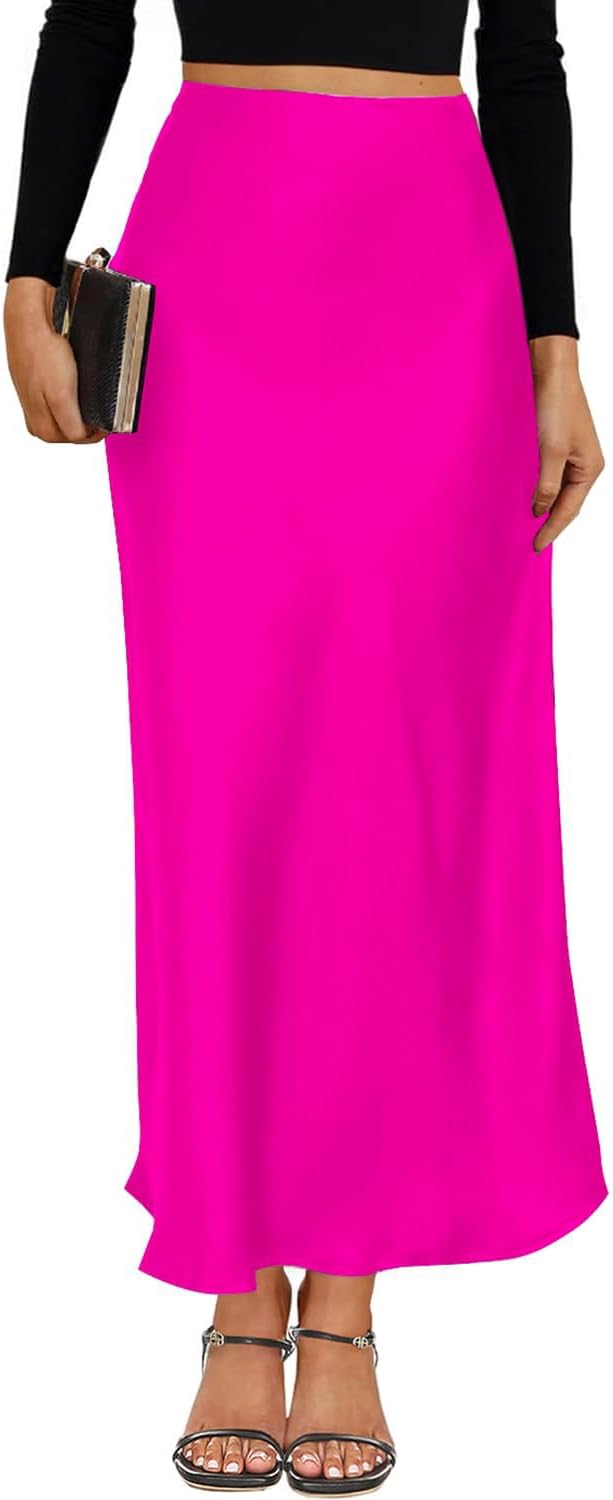 VividMosaic Satin High Waisted Maxi Skirt for Women in Spring