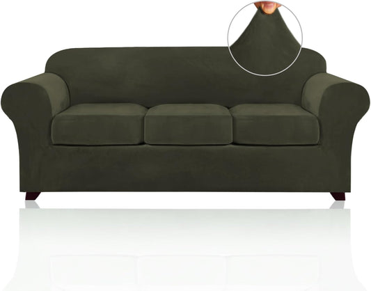 PrinceDeco Velvet Couch Covers for Sofa - Soft 4 Piece Set
