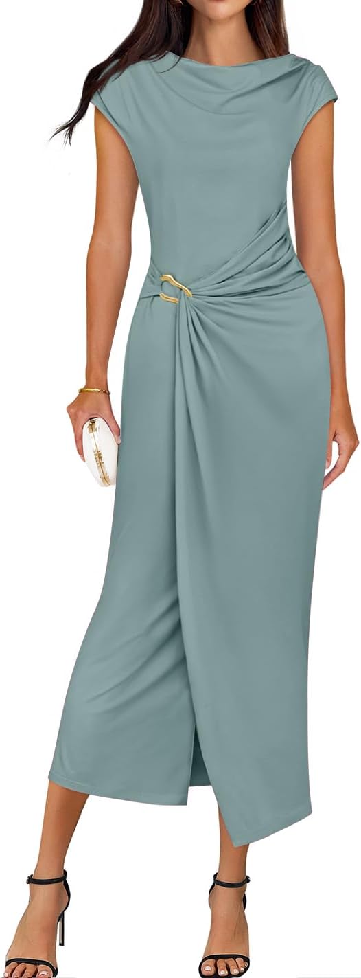 Elegant Bodycon Midi Dress for Women - Summer Mock Neck Style