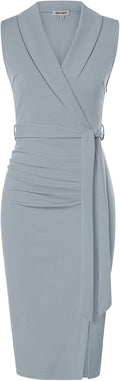 Women's Wear to Work Sleeveless Ruched Bodycon Midi Dress - Belted