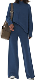 Viottiset Women's 2 Piece Sweater Set Wide Leg Pants - Casual