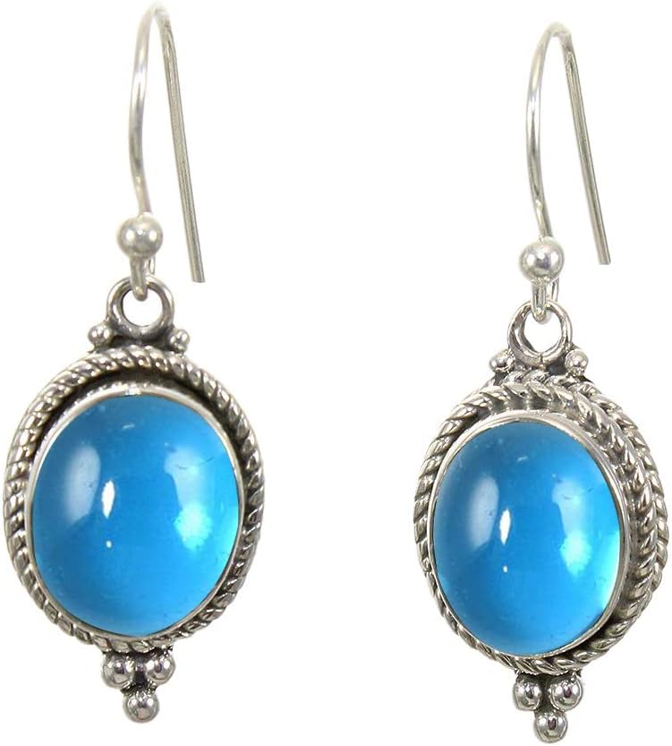 925 Sterling Silver Dangle Drop Earrings with Blue Topaz Gemstone