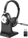 Wireless Headset with Mic for Work - Noise Cancelling, Bluetooth 5.3
