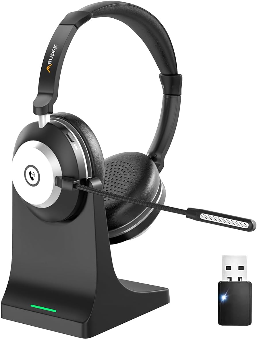 Wireless Headset with Mic for Work - Bluetooth Noise Cancelling
