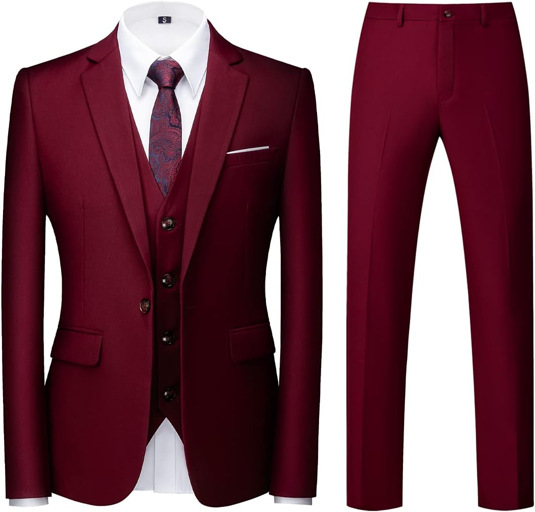 Mens Suits Regular Fit 3 Piece Tuxedo Blazer Jacket Set