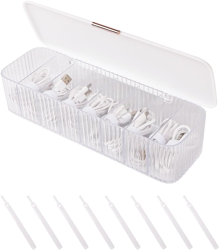 Tonxus Clear Cable Box: 8 Compartments, Portable